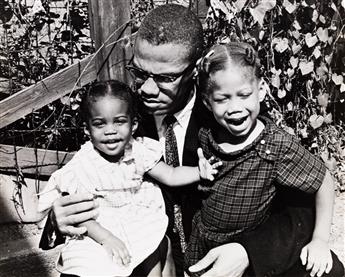(ROBERT L. HAGGINS) A group of 12 photographs of Malcolm X, including candid shots of the activist speaking as well as with his child